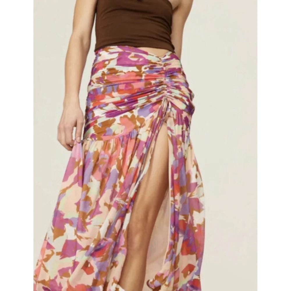 Nicholas Mabel Geometric Maxi‎  Skirt  Size US 0 High Side Slit Fairy Whimsical